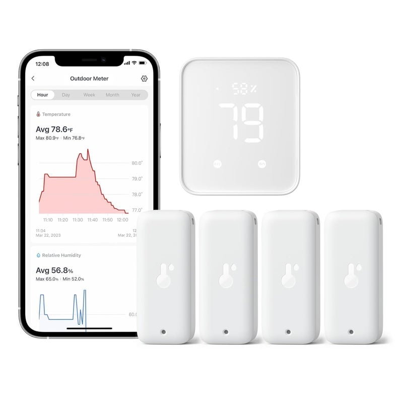 SwitchBot Wi-Fi Humidity Sensor 4 Pack with Hub 2 (Matter Enabled), IP65 Indoor Outdoor Thermometer Wireless, Humidity/Temperature/Dewpoint/VPD Sensor with Smart Alerts, Compatible with Alexa - Image 1